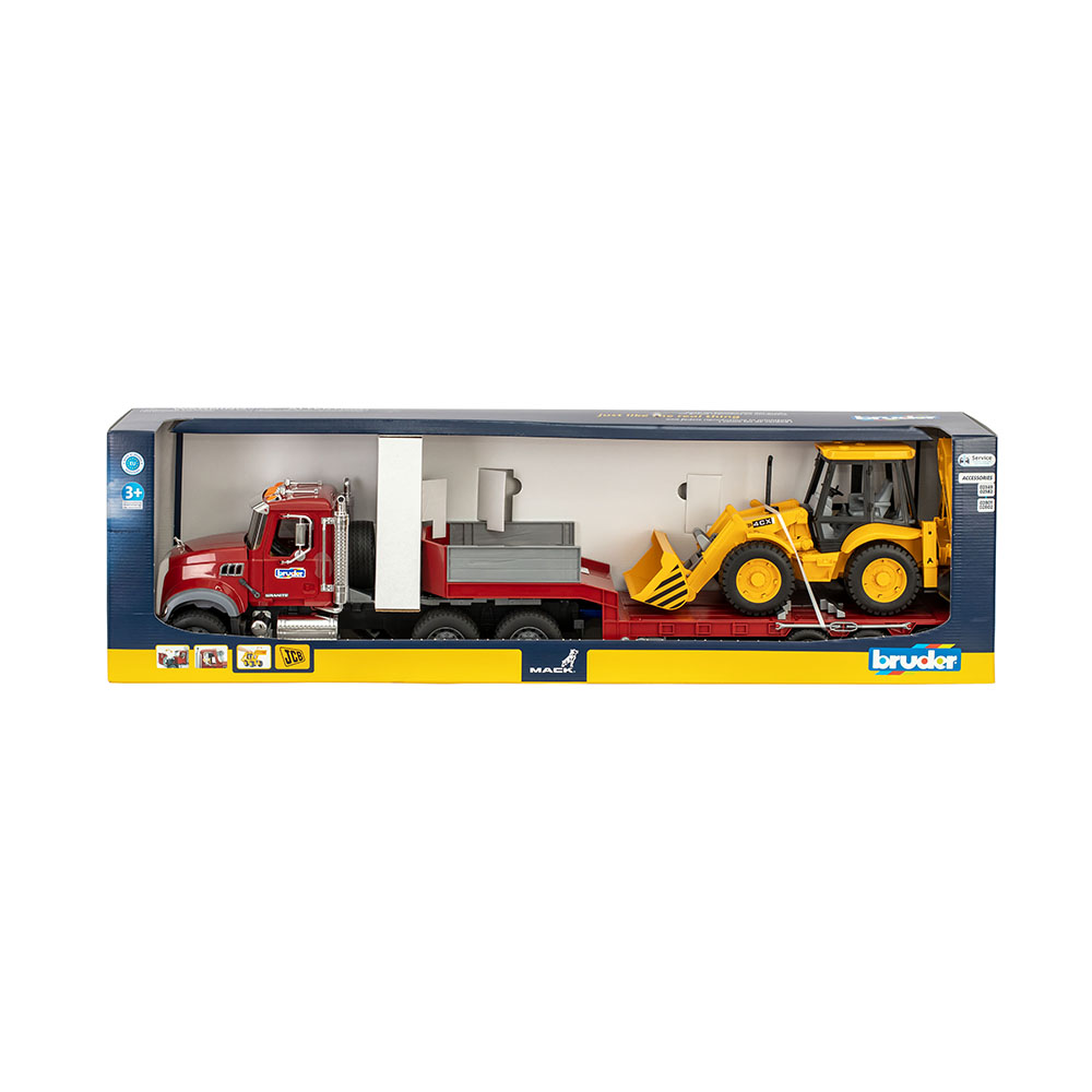 Игровой набор Bruder Автомобиль MACK Granite и экскаватор JCB 4CX