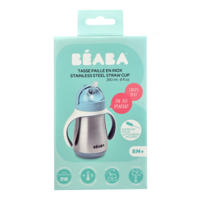 Товары по уходу - Поильник Beaba с трубочкой-непроливайкой металлический голубой (913481)#3