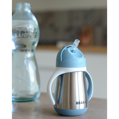Товары по уходу - Поильник Beaba с трубочкой-непроливайкой металлический голубой (913481)#4