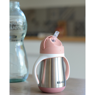 Товары по уходу - Поильник Beaba с трубочкой-непроливайкой металлический розовый (913482)#4