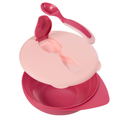 Детская посуда и аксессуары - Мисочка Baboo с крышкой и ложечкой розовая (9-027)#2