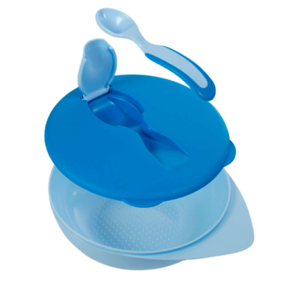 Детская посуда и аксессуары - Мисочка Baboo с крышкой и ложечкой синяя (9-029)#2