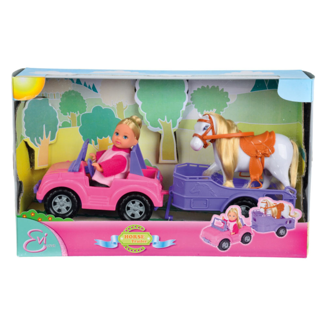 Ляльки - Лялька Єва на джипі з трейлером і конем Simba (5737460)#2