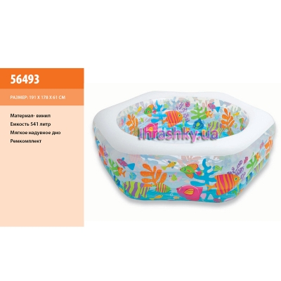 Для пляжу і плавання - Басейн надувний Океанський риф 6-ти кутовий вініл реф дно 3 секції ремкомплект у кор 191х178х61 см (56493)#2