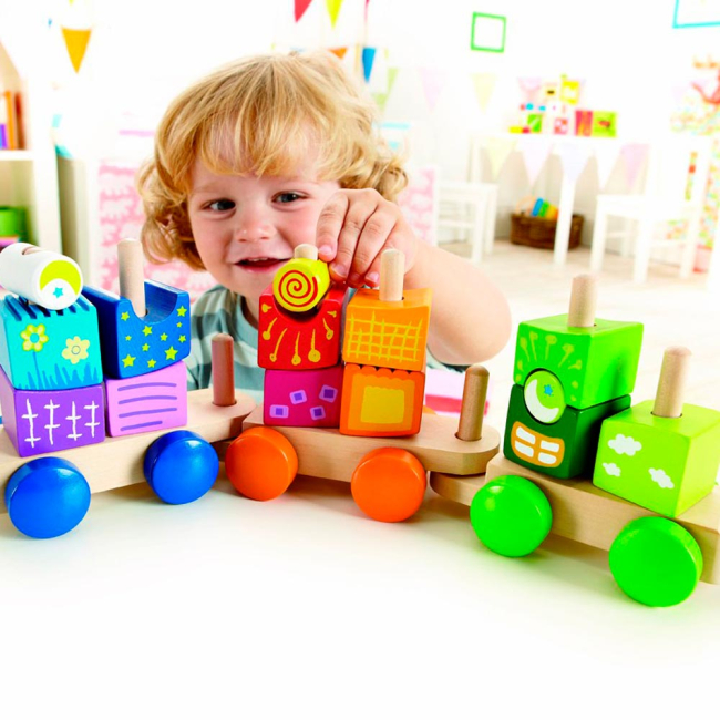 Развивающие игрушки - Кубики Hape Поезд деревянный (Е0417)#3