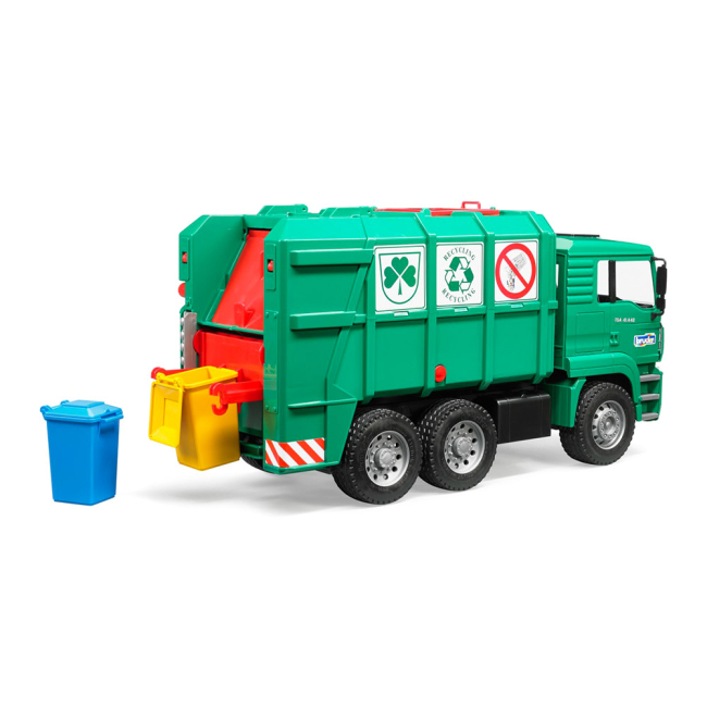 Транспорт и спецтехника - Машинка игрушечная Мусоровоз Bruder Ман зеленый (02753)#3