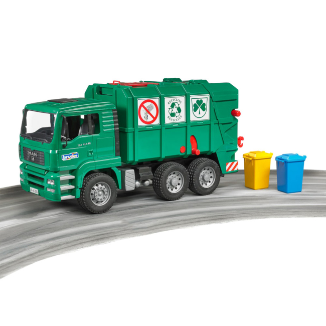 Транспорт и спецтехника - Машинка игрушечная Мусоровоз Bruder Ман зеленый (02753)#5