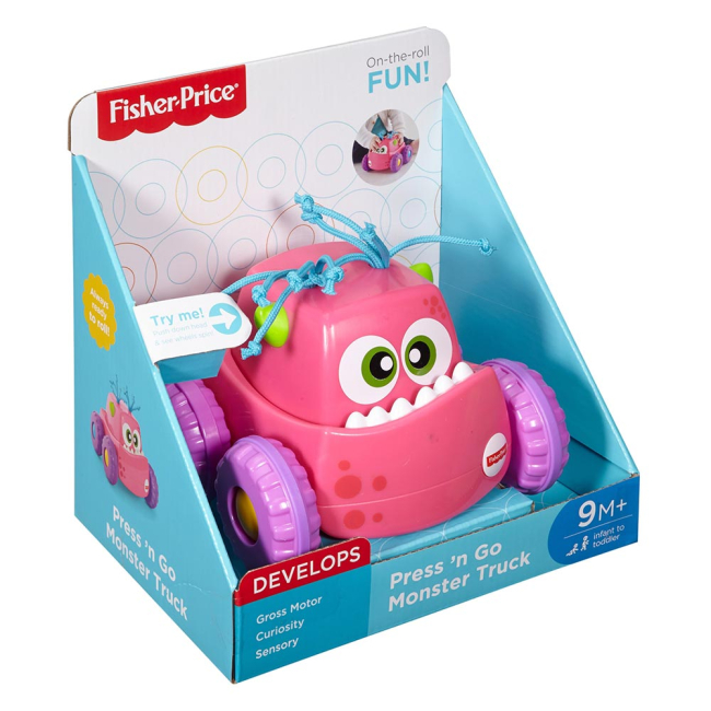 Машинки для малышей - Машинка-монстрик Fisher-Price Нажимай и запускай розовая (DRG16/DRG14)#2