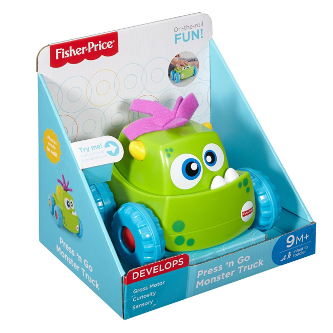 Машинки для малюків - Машинка-монстрик Fisher-Price Натискай і запускай зелена (DRG16/DRG15)#3