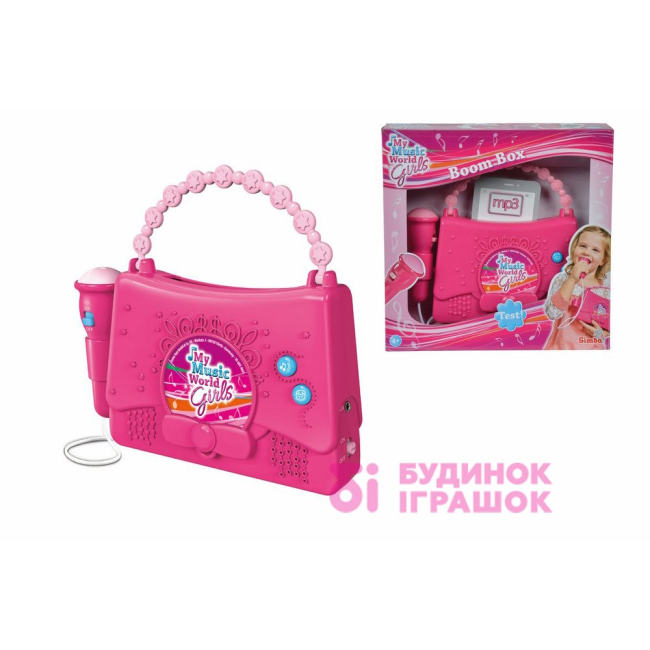 Музыкальные инструменты - Музыкальный набор Бумбокс Девичий стиль с микрофоном и разъемом для МР3-плеера Simba (6834063)#2