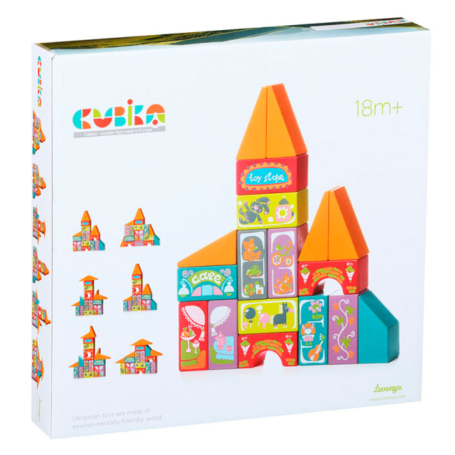 Конструктори з унікальними деталями - Дерев'яний конструктор Cubika Казкове місто Lkm-5 18 елементів (4823056512374)#2