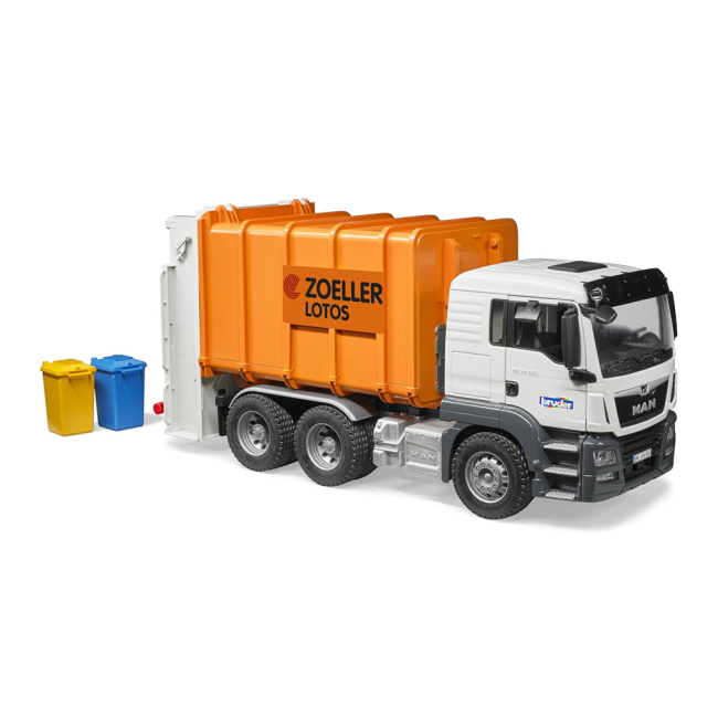 Транспорт і спецтехніка - Машинка іграшкова Сміттєвоз МАН Bruder біло-помаранчевий (03762)#2