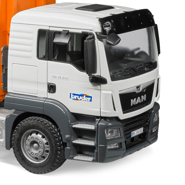 Транспорт і спецтехніка - Машинка іграшкова Сміттєвоз МАН Bruder біло-помаранчевий (03762)#3