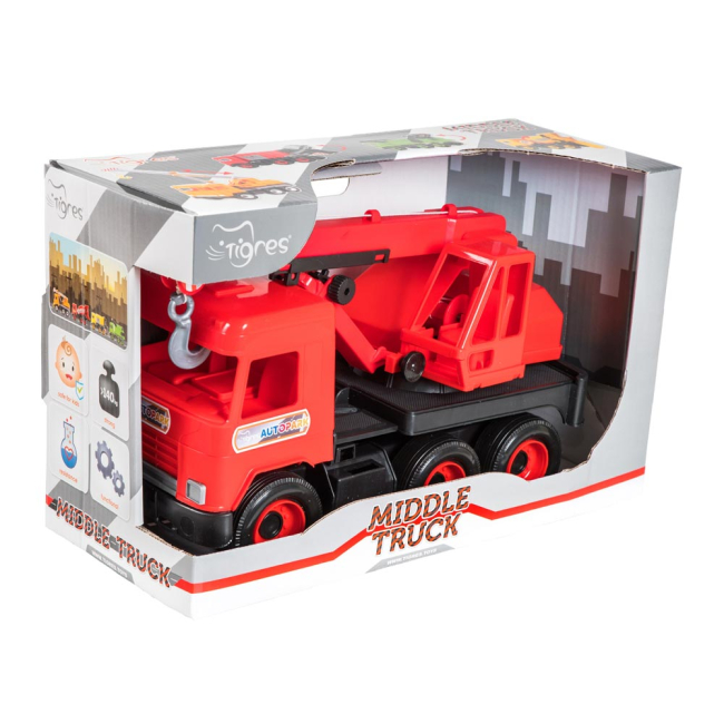 Машинки для малышей - Машинка Tigres Middle truck Кран красный в коробке (39487)#2
