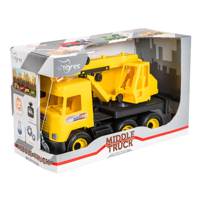Машинки для малышей - Машинка Tigres Middle truck Кран желтый в коробке (39491)#2