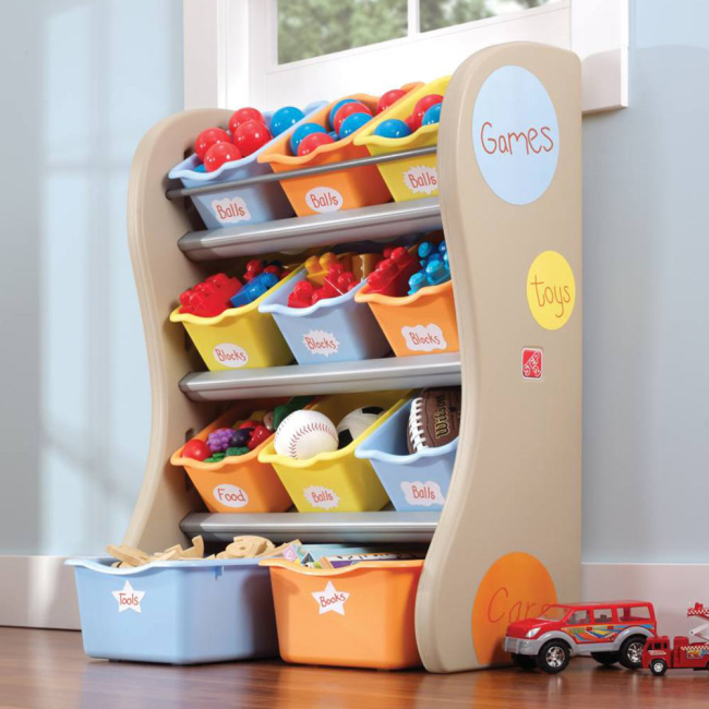 Боксы для игрушек - Органайзер Step2 Fun time room organizer 89х67х36 см синие и оранжевые ящики (728900)#3