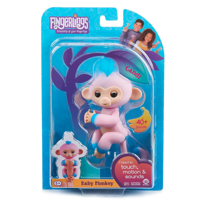 Фигурки животных - Интерактивная игрушка Fingerlings Обезьянка Кенди розово-голубая 12 см (W37204/3722)#4