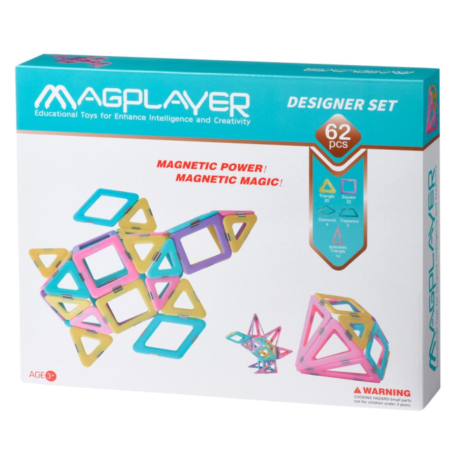 Магнітні конструктори - Конструктор Magplayer магнітний 62 елементи (MPH2-62)#2