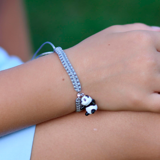 Ювелірні прикраси - Браслет UmaUmi Ведмедик Панда срібло сірий (7605981275428)#3