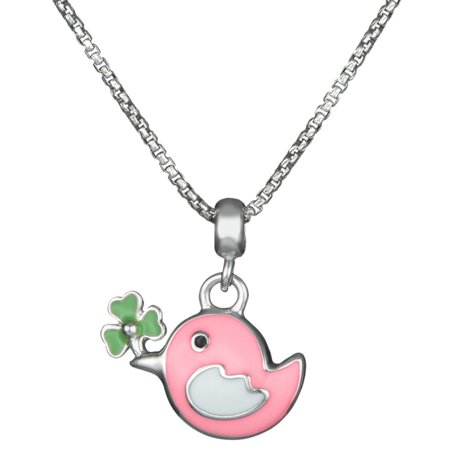 Ювелірні прикраси - Кулон UmaUmi Пташка срібло рожевий (9685119523964)#2