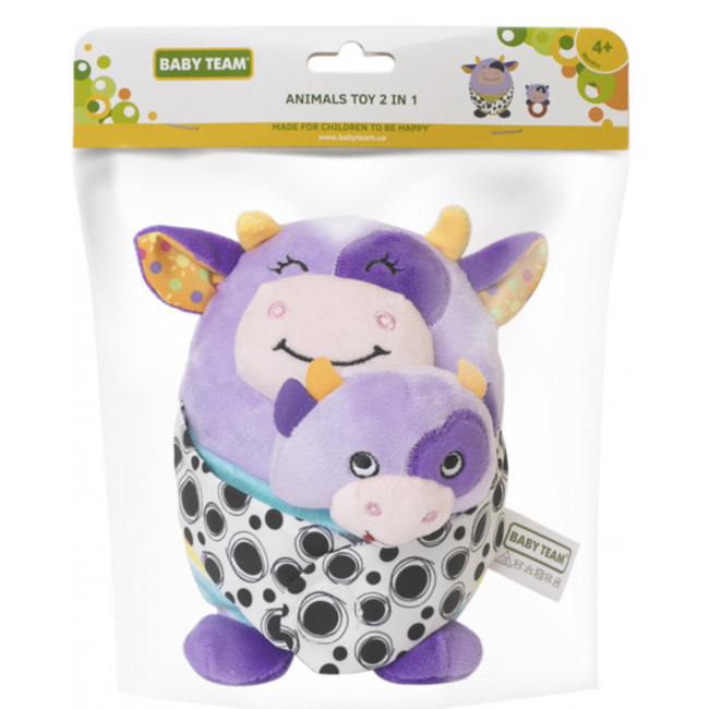 Розвивальні іграшки - М’яка іграшка iз прорізувачем Baby Team Звірята 2 в 1 Корівка (8536/1)#4