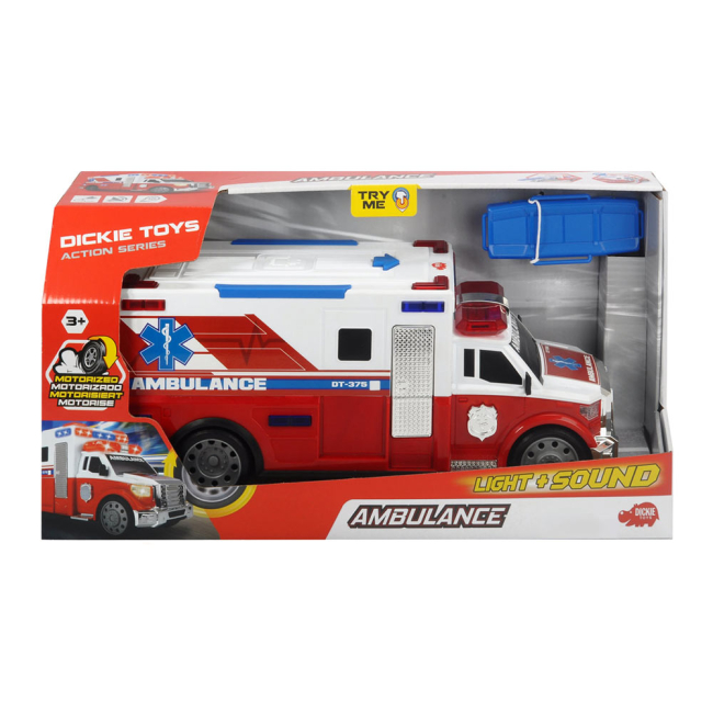 Транспорт и спецтехника - Машинка Dickie toys Action Скорая помощь с носилками со светом и звуком (3308381)#3