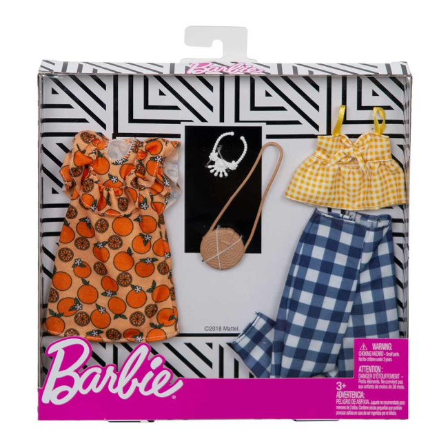 Одежда и аксессуары - Одежда Barbie Два наряда Брюки в клеточку и платье с апельсинами (FYW82/FXJ61)#2
