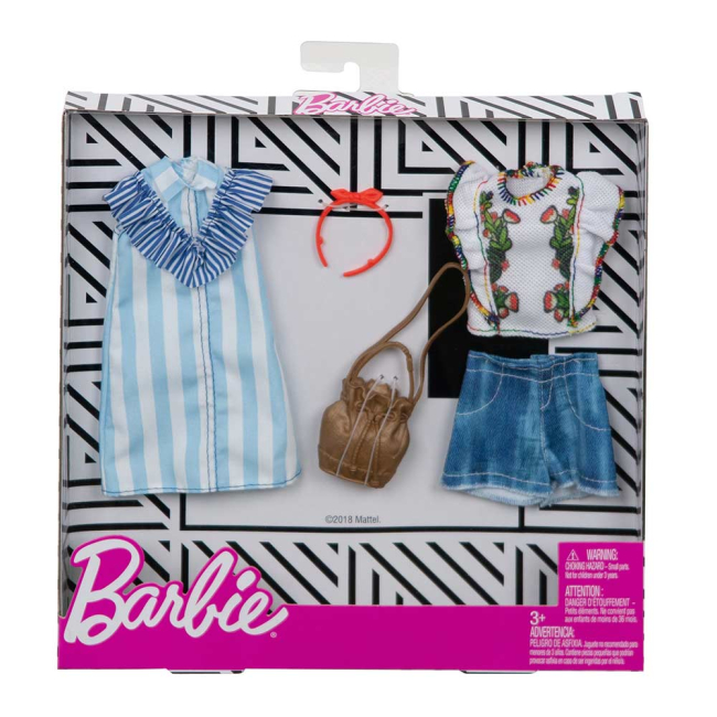 Одежда и аксессуары - Одежда Barbie Два наряда Платье в полоску и шорты (FYW82/FXJ63)#2