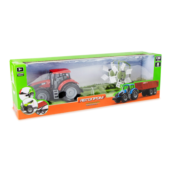 Транспорт и спецтехника - Машинка Автопром Трактор с прицепом красный 1:32 (7683ABCD-3)#2