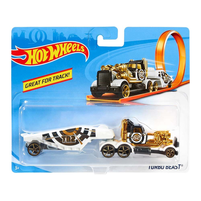 Транспорт і спецтехніка - Вантажівка-трейлер Hot wheels Track stars Золотий турбо звір 1:64 (BFM60/CGJ43)#3