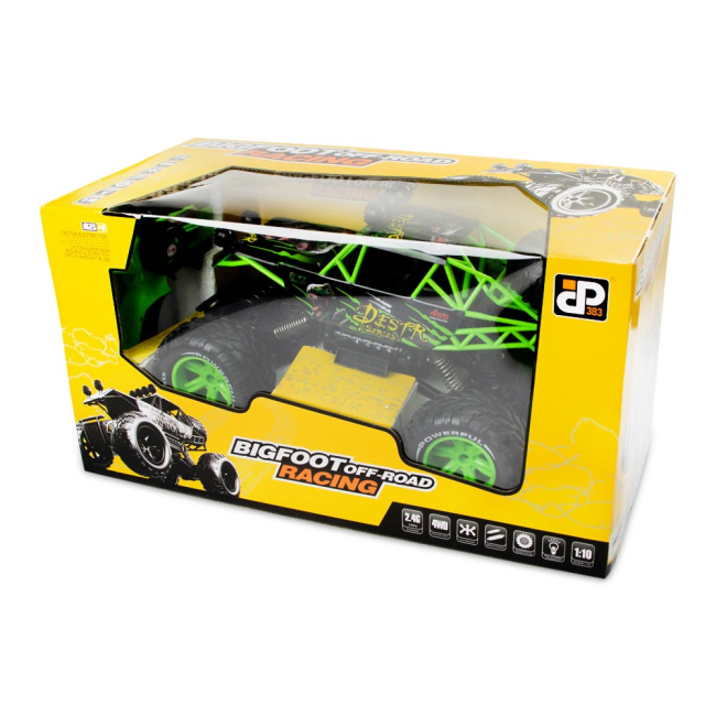 Радиоуправляемые модели - Машинка JP383 Bigfoot Monster-destroyer зеленая с Тирексом 1:10 радиоуправляемая (689-350-1)#2