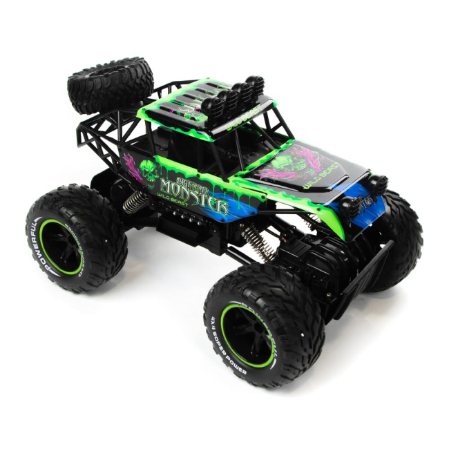 Радиоуправляемые модели - Машинка JP383 Bigfoot Monster-destroyer сине-зеленая с черепом 1:10 радиоуправляемая (689-350-2)#3