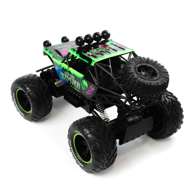 Радиоуправляемые модели - Машинка JP383 Bigfoot Monster-destroyer сине-зеленая с черепом 1:10 радиоуправляемая (689-350-2)#4