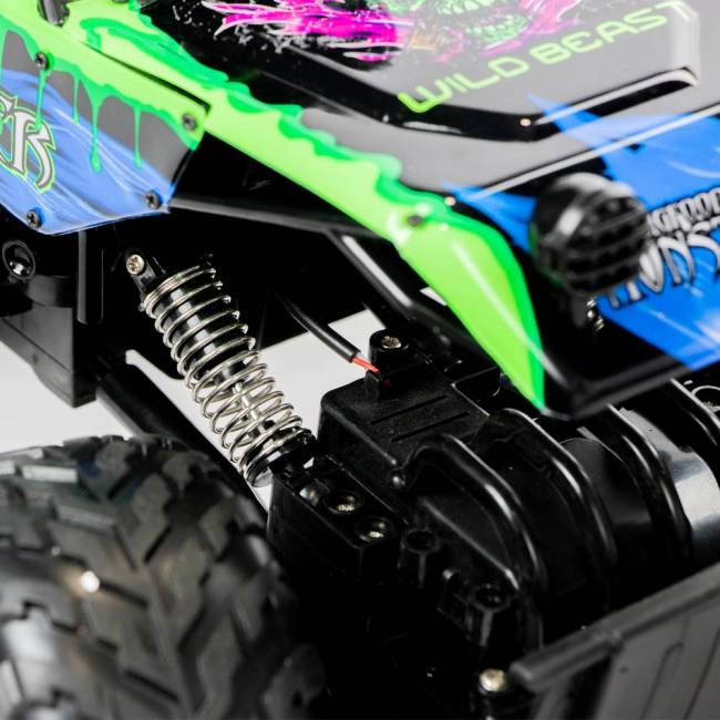 Радиоуправляемые модели - Машинка JP383 Bigfoot Monster-destroyer сине-зеленая с черепом 1:10 радиоуправляемая (689-350-2)#5