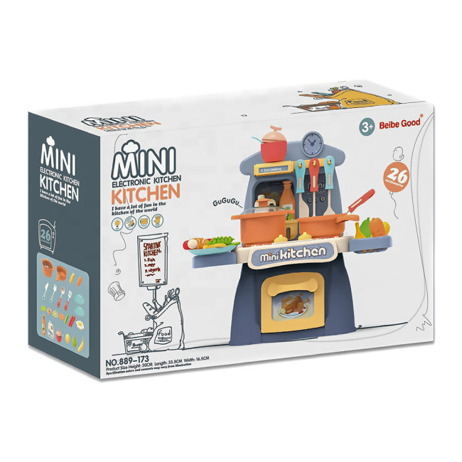 Дитячі кухні та побутова техніка - Набір Shantou Jinxing Кухня синя із ефектами 26 предметов (889-174) (889-173)#2