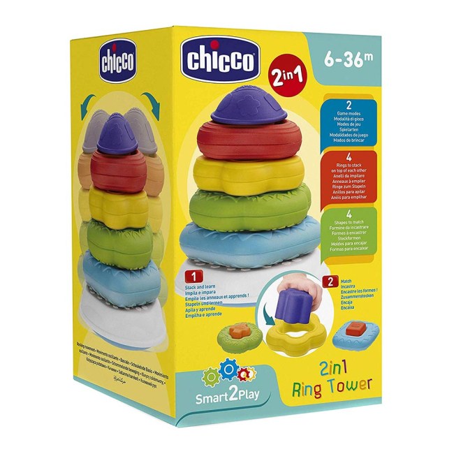 Розвивальні іграшки - Пірамідка-сортер Chicco Вежа із кілець 2 в 1 (09372.00) (8058664089734)#4