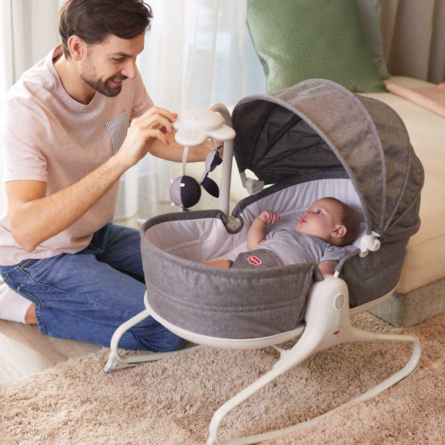 Крісла-качалки - Ліжечко-гойдалка Tiny Love Мамині обійми 3 в 1 сіре із каптуром та ефектами (1805500030)#5