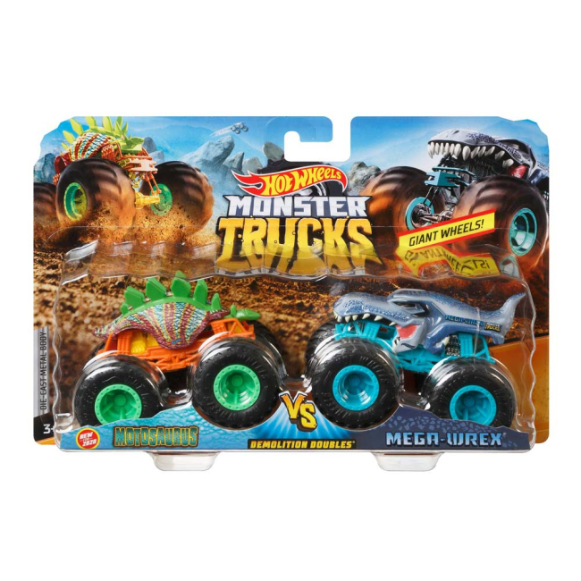 Автомоделі - Набір машинок Hot Wheels Monster trucks Зелено-помаранчева і блакитна (FYJ64/GLC86)#2