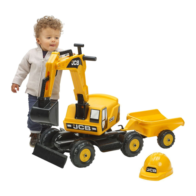 Толокари - Толокар Falk Екскаватор JCB із причепом і каскою жовтий (115A)#2