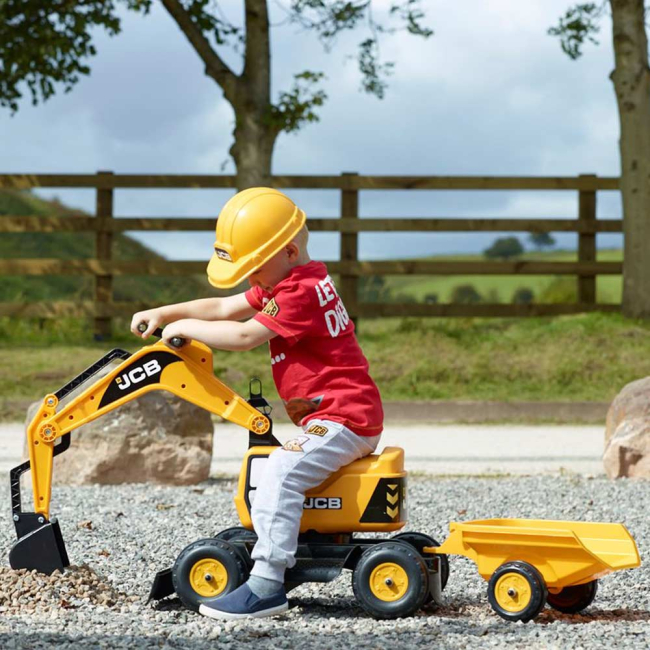 Толокари - Толокар Falk Екскаватор JCB із причепом і каскою жовтий (115A)#3