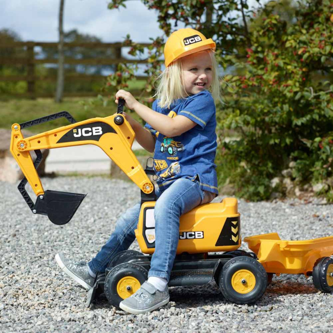 Толокари - Толокар Falk Екскаватор JCB із причепом і каскою жовтий (115A)#4