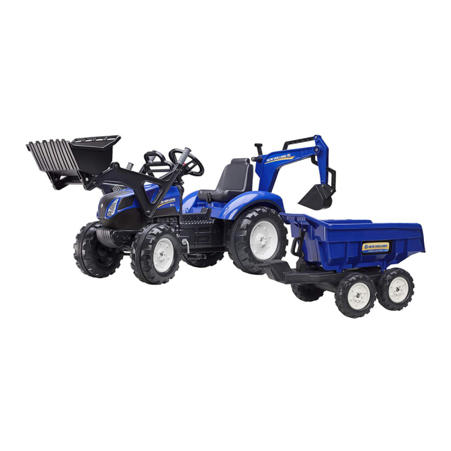 Велосипеди - Веломобіль Falk Трактор Нова Голландія із причепом і ковшами синій (3090W)#2