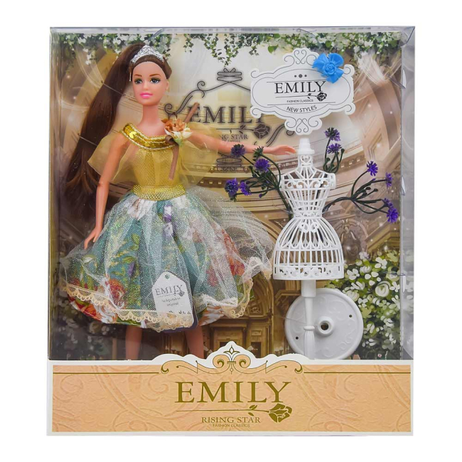 Куклы - Кукла Emily Шатенка в платье с золотистым верхом и манекеном (QJ078A/QJ078C-1)#2
