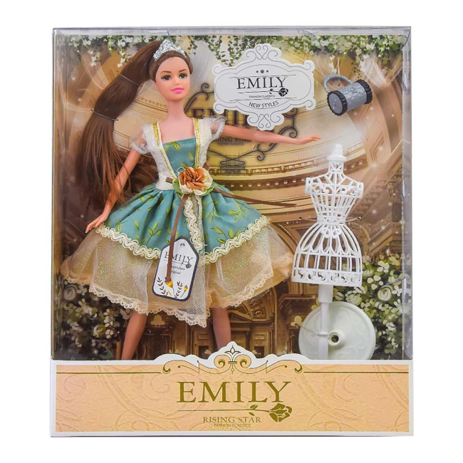 Куклы - Кукла Emily Шатенка в платье с бело-зеленым верхом и манекен (QJ078A/QJ078C-2)#2