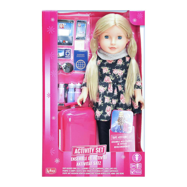 Куклы - Кукла Lotus с аксессуарами для путешествий в черном платье с цветами (6004952/18899/1-1)#2