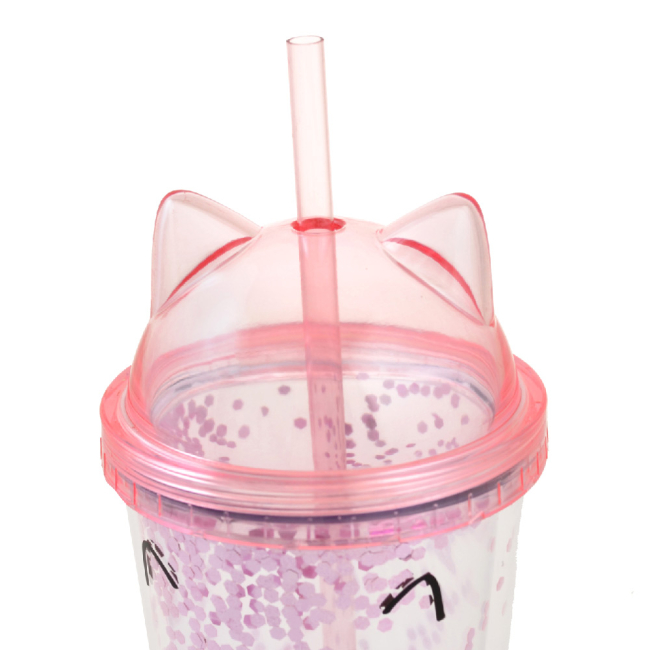 Чашки, стаканы - Тамблер-стакан YES Pink Cat с блестками 450мл с трубочкой (707076)#2