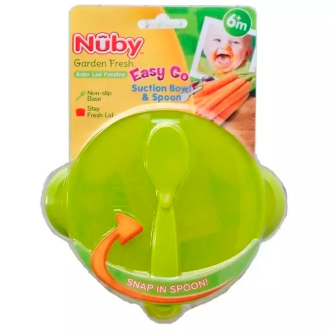 Товары по уходу - Тарелка Nuby с крышкой и ложкой на присоске зеленая (5419/5419grn)#2