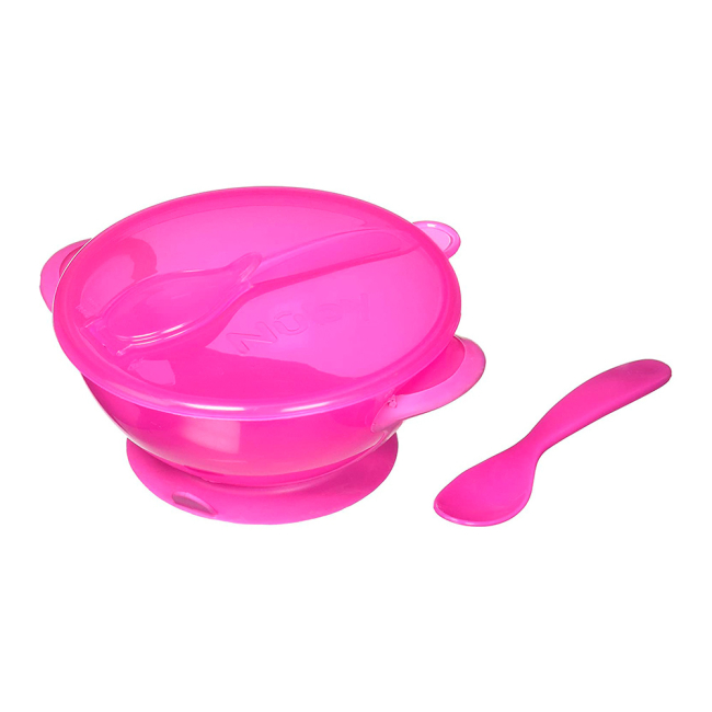Товары по уходу - Тарелка Nuby с крышкой и ложкой на присоске розовая 300 мл (5419/5419pnk)#2