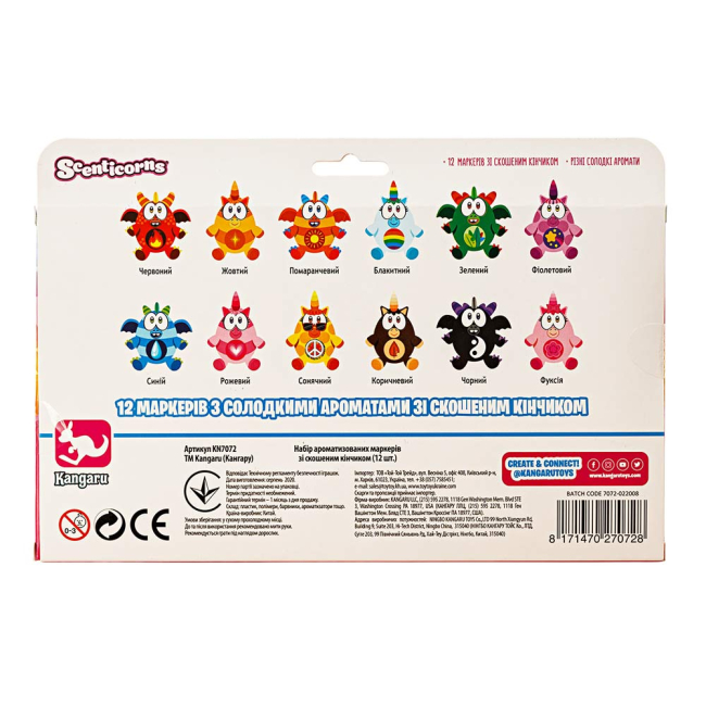 Канцтовари - Маркери Kangaru Scenticorns 12 штук зі скошеним кінчиком ароматизовані (KN7072) (560998)#2