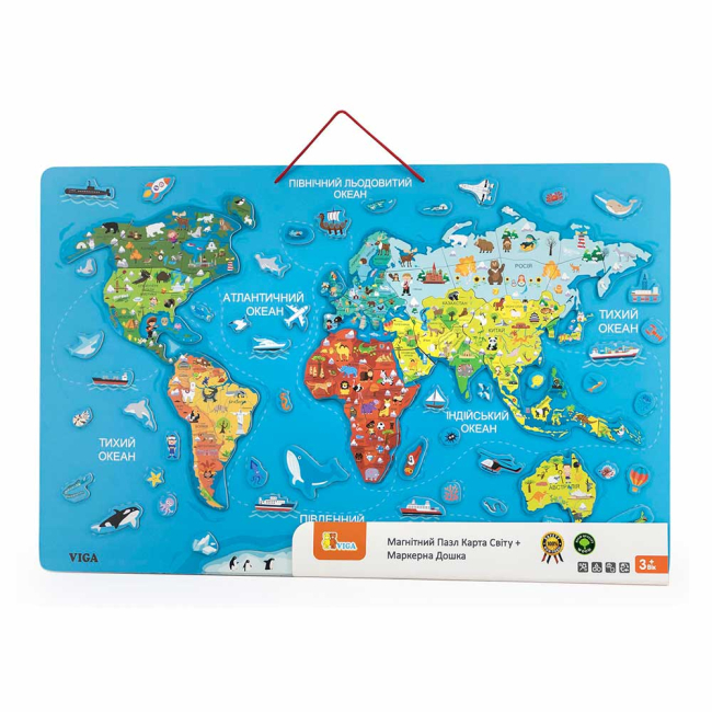 Пазли - Пазл магнітний Viga Toys Карта світу з маркерной дошкою  (44508)#3